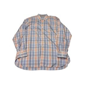 Turnbull & Asser Mens 17.5 44cm Orange Blue Plaid Cotton Dress Shirt England